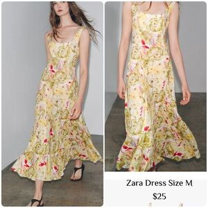 Zara Yellow and Pink Ruffled Tiered Sundress